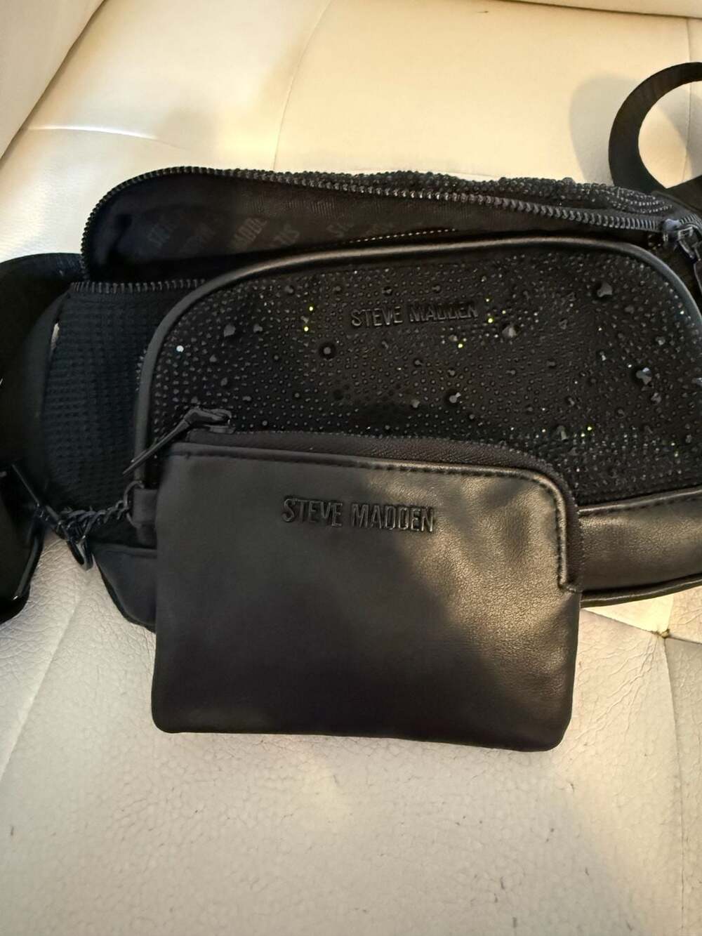 Steve Madden Rhinestone Embellished Belt Bag with Detachable Pouch